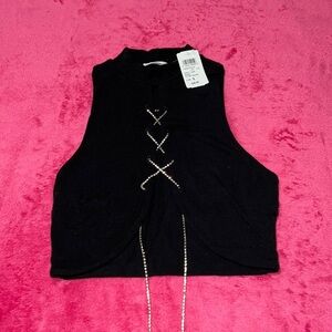 Criss Cross Rhinestone Crop Top. NWT!